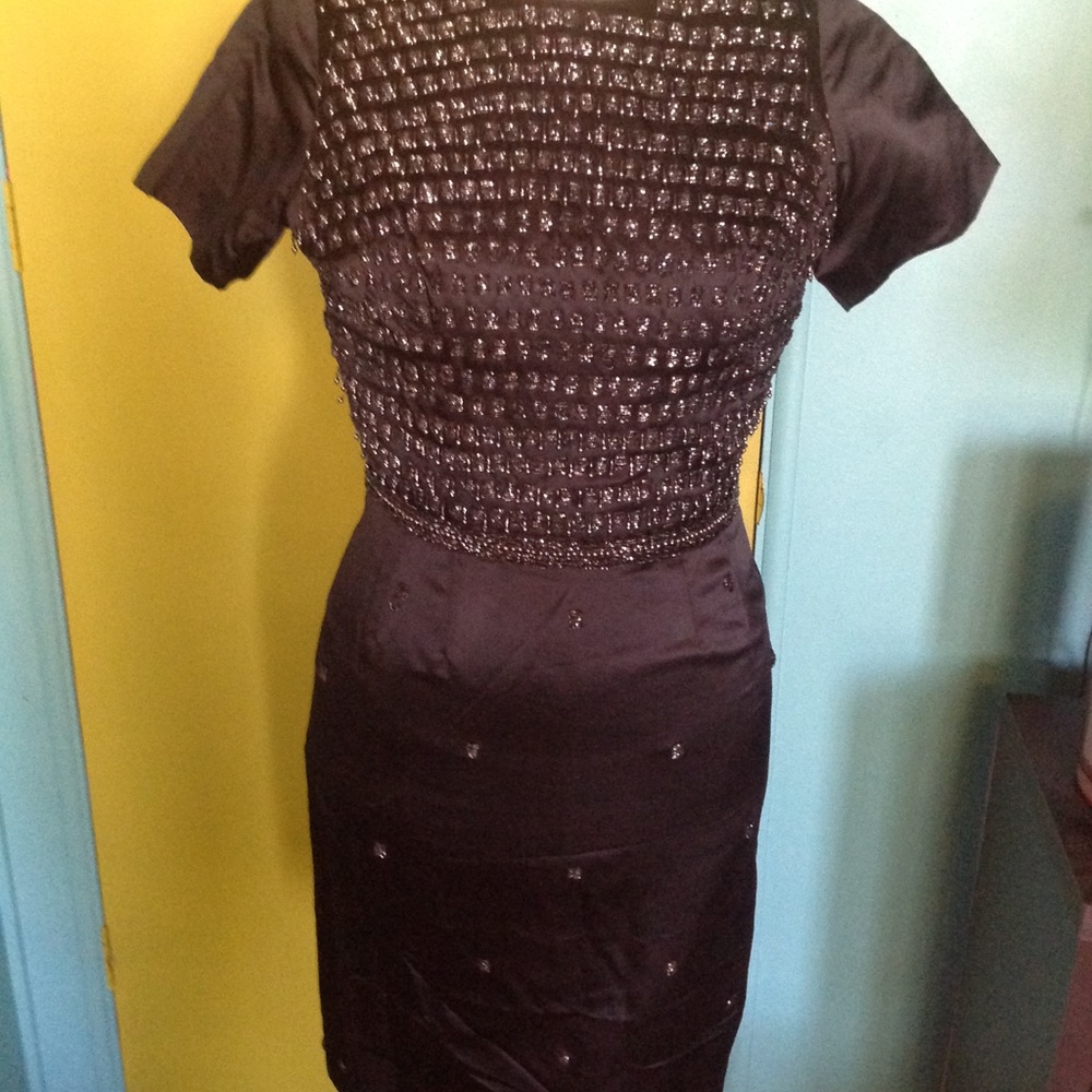 Vintage black satin beaded dress